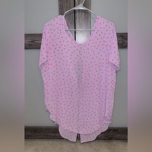 Breezy purple top with pink polka dots